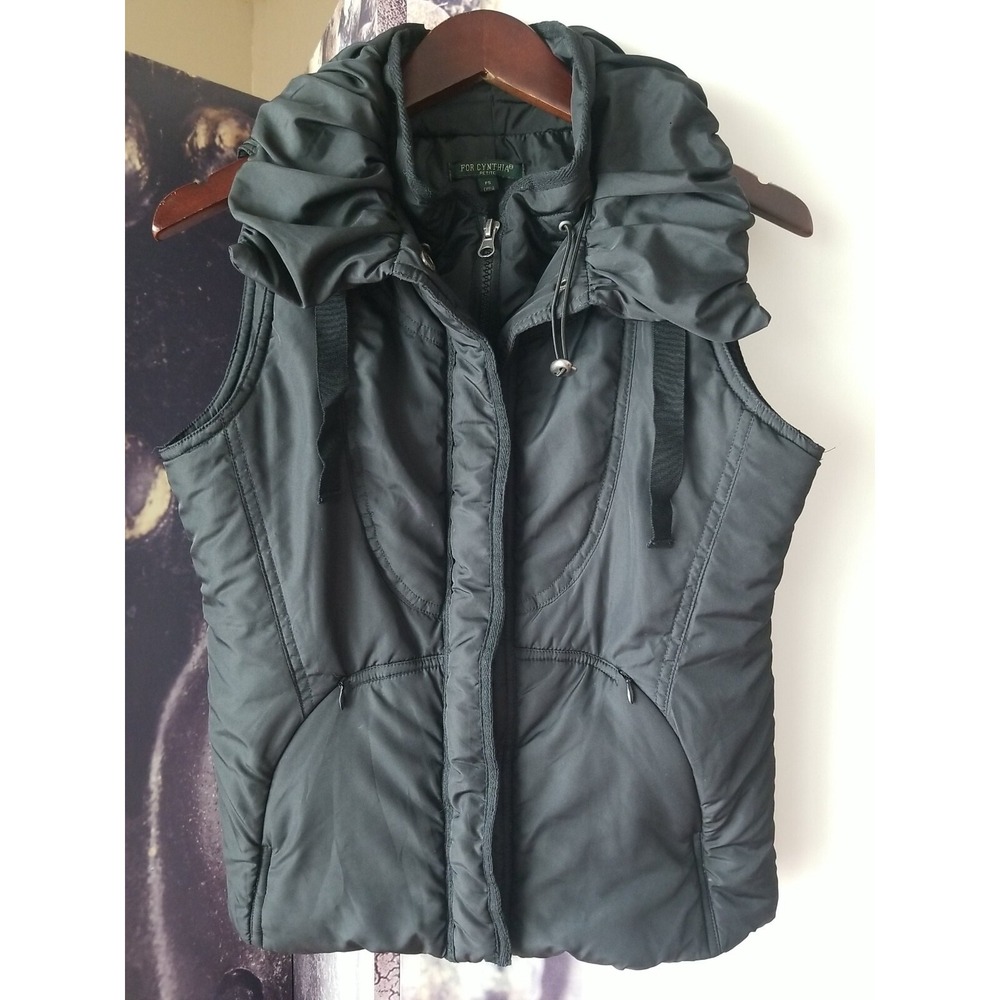 For Cynthia Puffer Vest Petite Small Womens Full‎ Zip Black